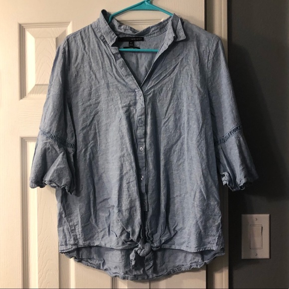 Denim tie-front top - Picture 2 of 5